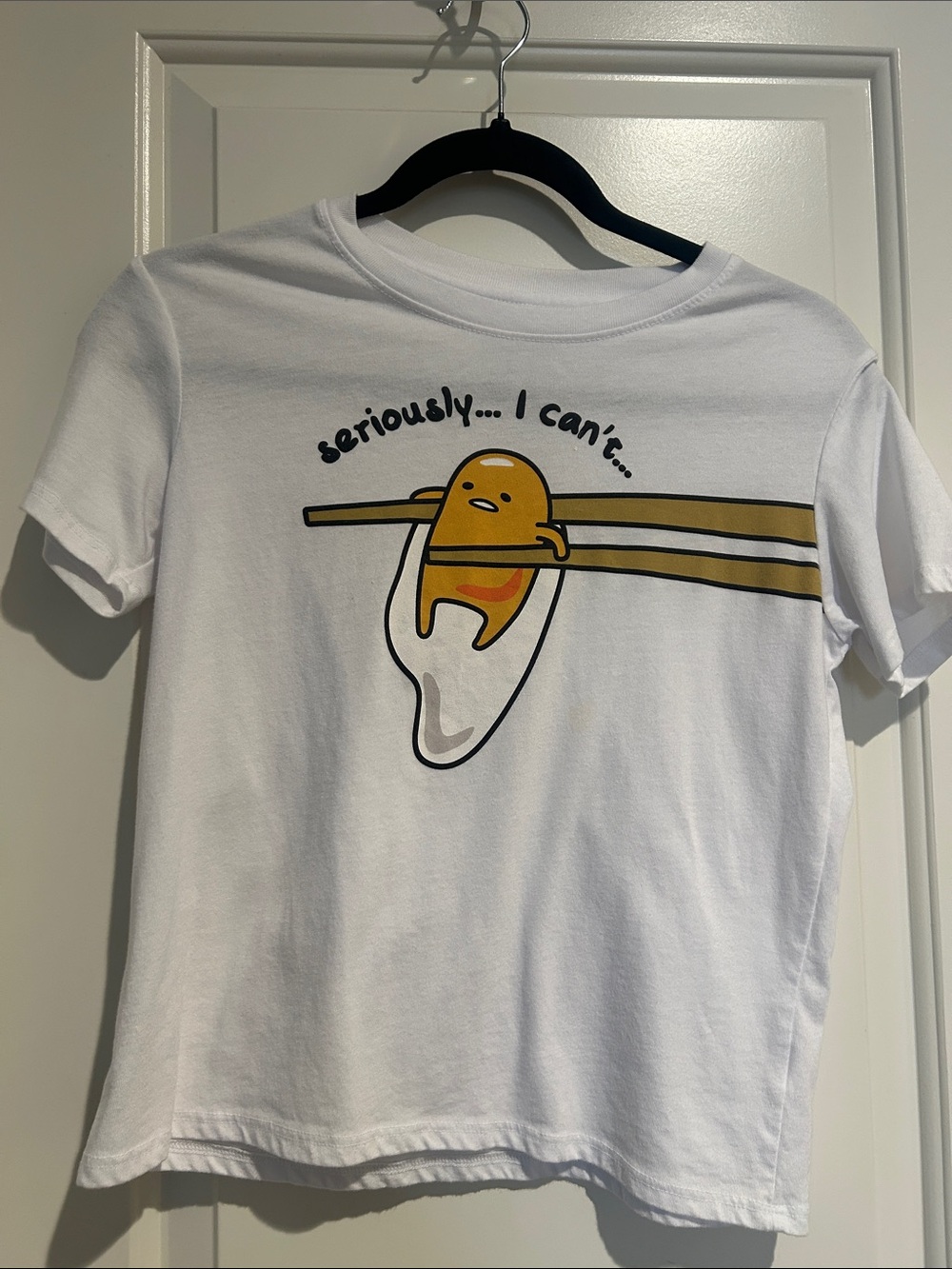 White Short Sleeve Tee with Yellow Gudetama Graphic